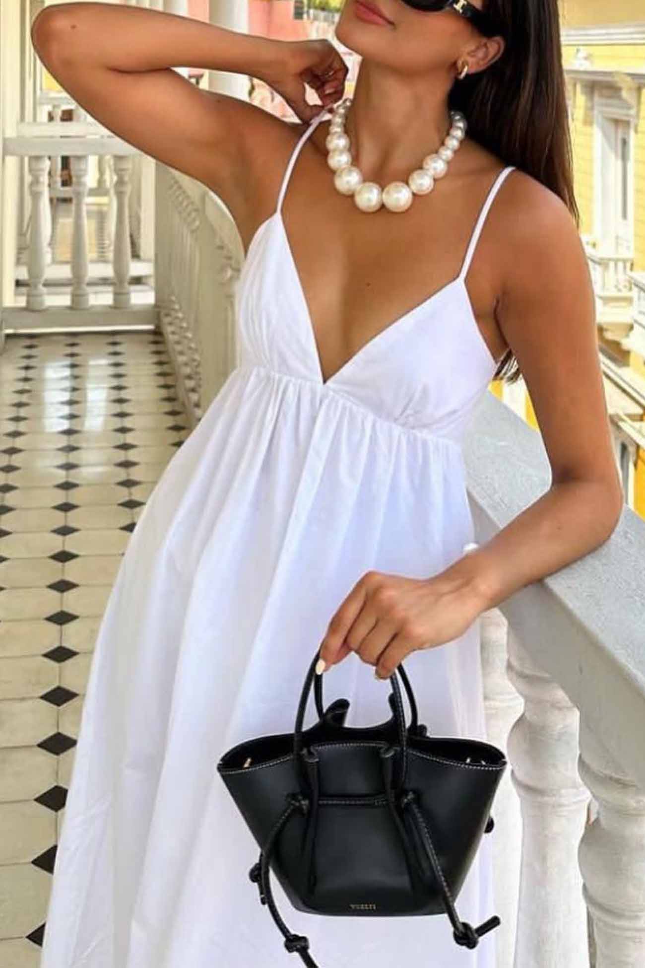 V White Neck Backless Cami Midi Dress