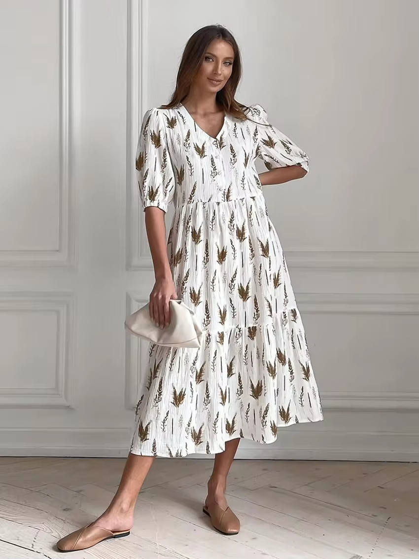 Summery Celia Midi Dress with a V-neck for Women Trendy Daily Look