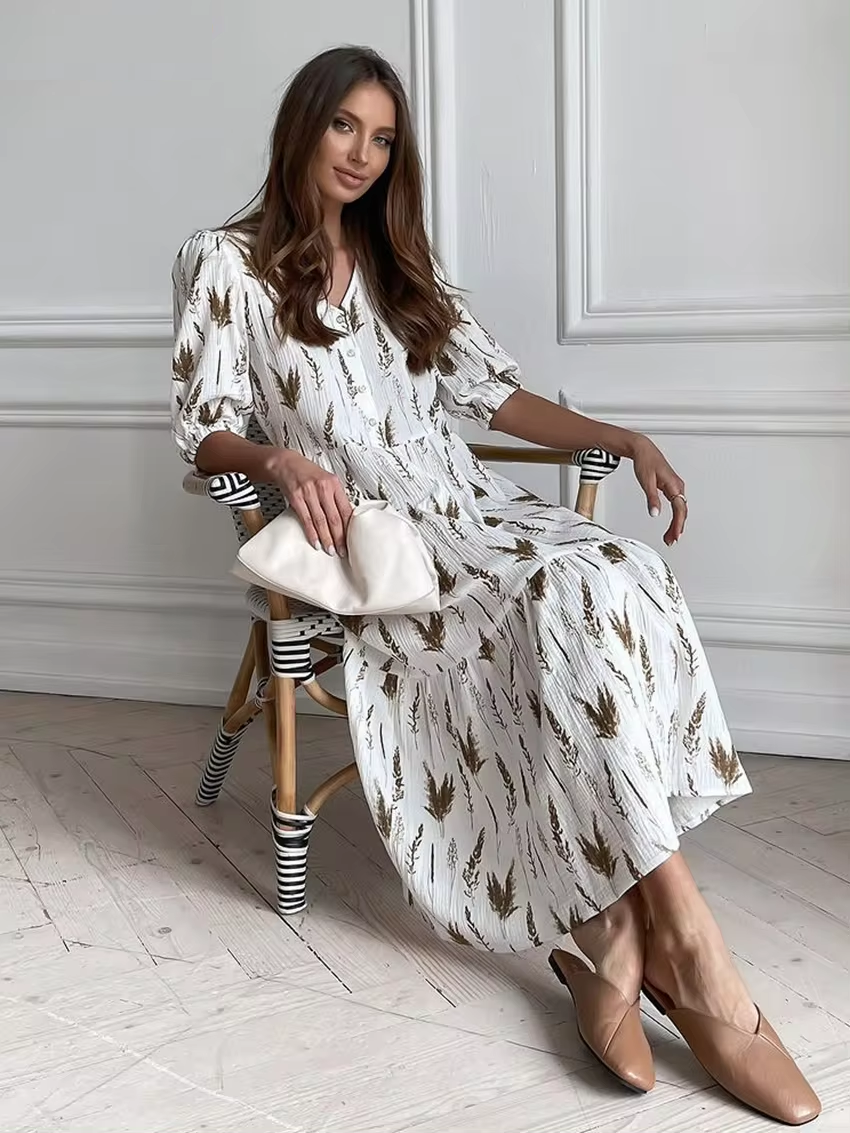 Summery Celia Midi Dress with a V-neck for Women Trendy Daily Look