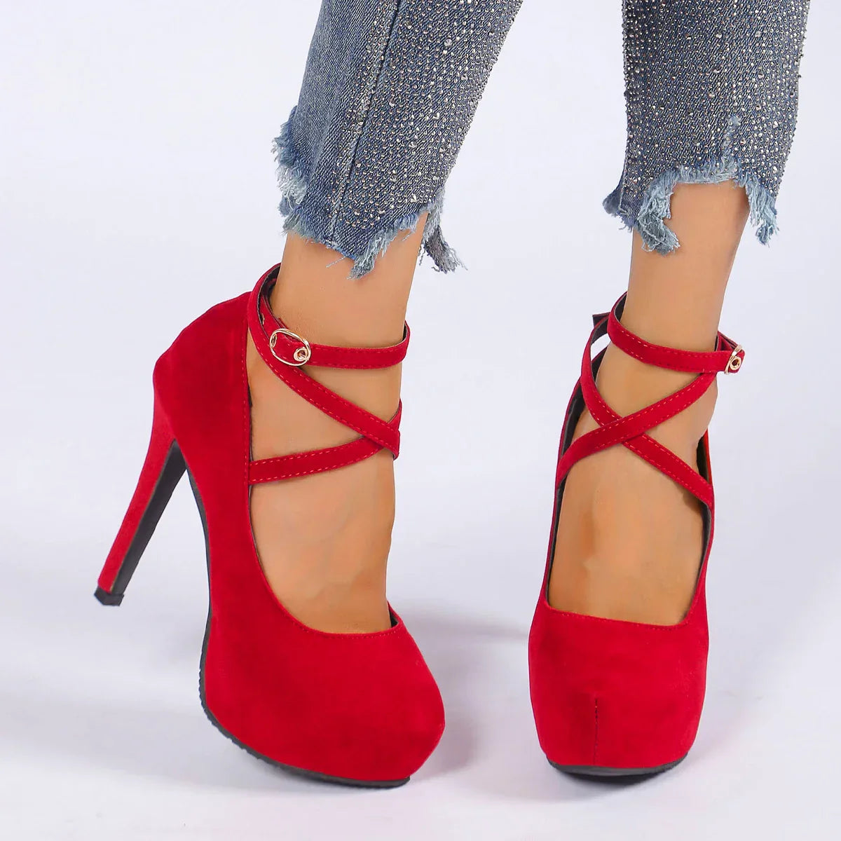CrossTied Pumps Ankle Strap Wedding Platform Dress Celebration High Heel