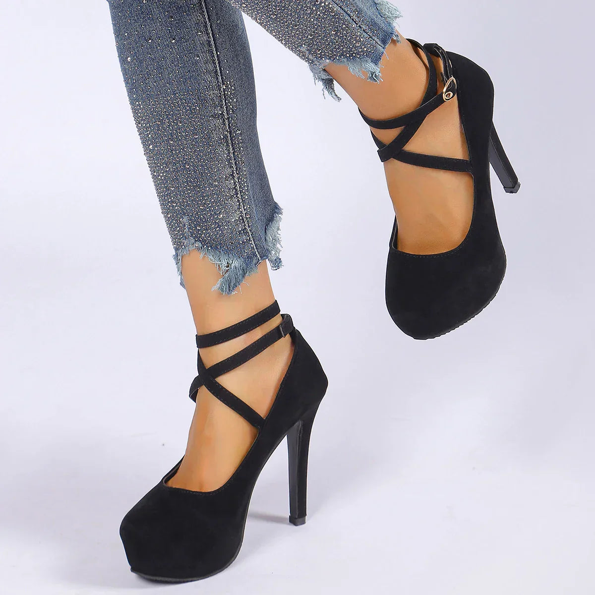 CrossTied Pumps Ankle Strap Wedding Platform Dress Celebration High Heel