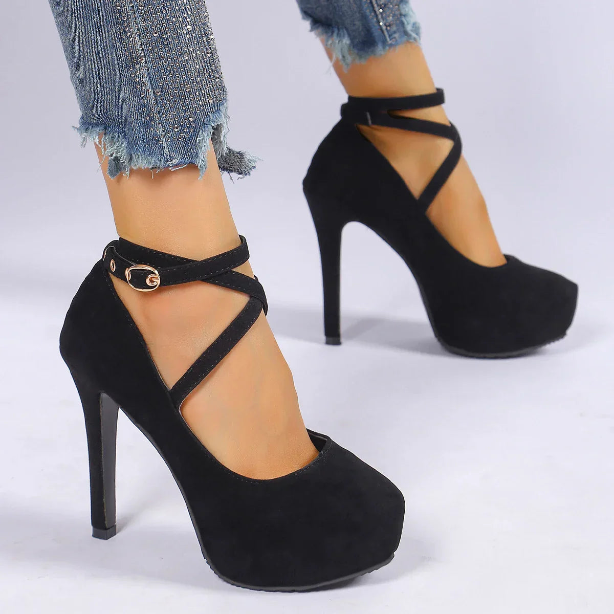 CrossTied Pumps Ankle Strap Wedding Platform Dress Celebration High Heel