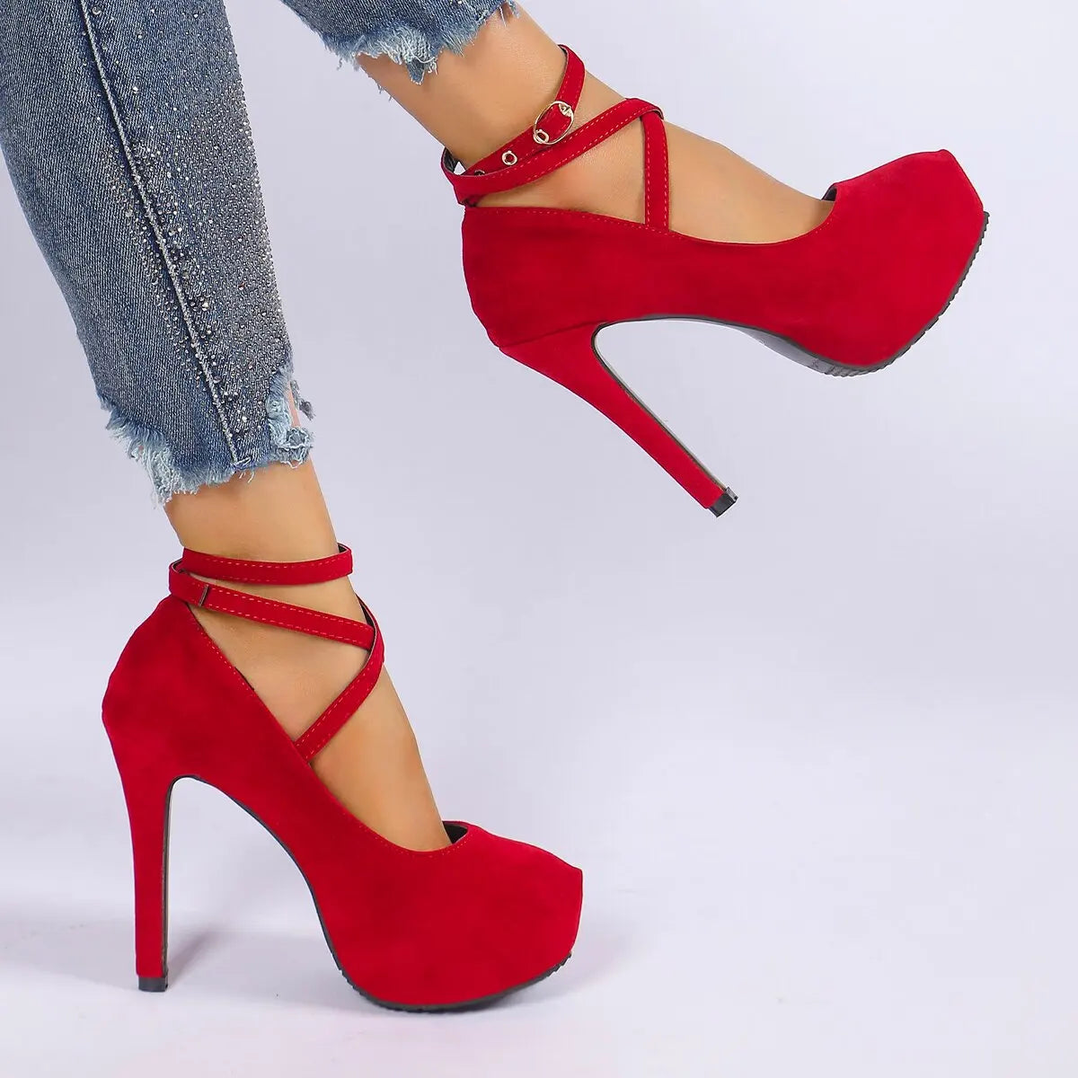CrossTied Pumps Ankle Strap Wedding Platform Dress Celebration High Heel