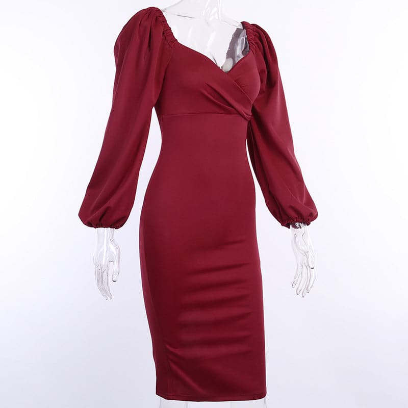 In Women Stock Fashion V Neck Summer Long Sleeve Dresses