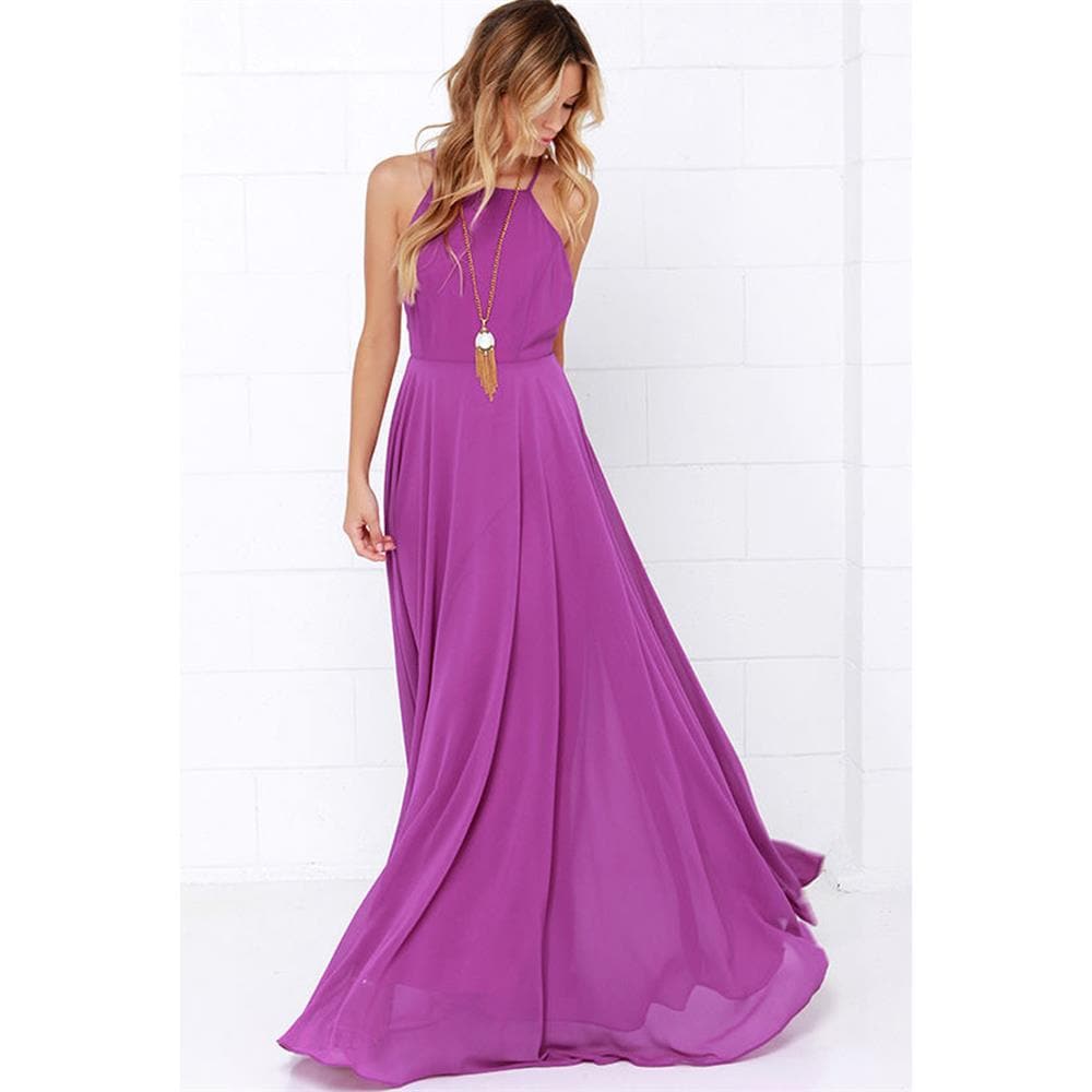 Women Plus Size Party Strap Style Bahemian Beach Chiffon Backless Dress
