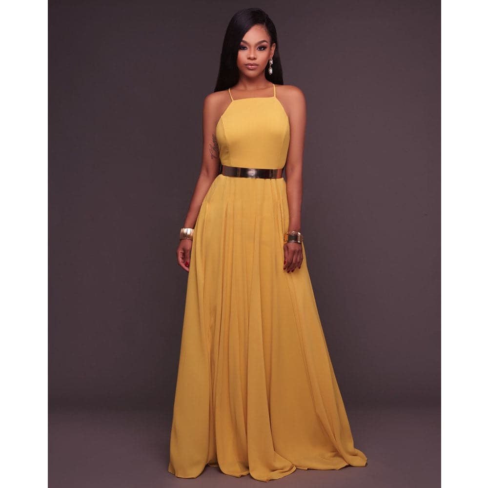 Women Plus Size Party Strap Style Bahemian Beach Chiffon Backless Dress