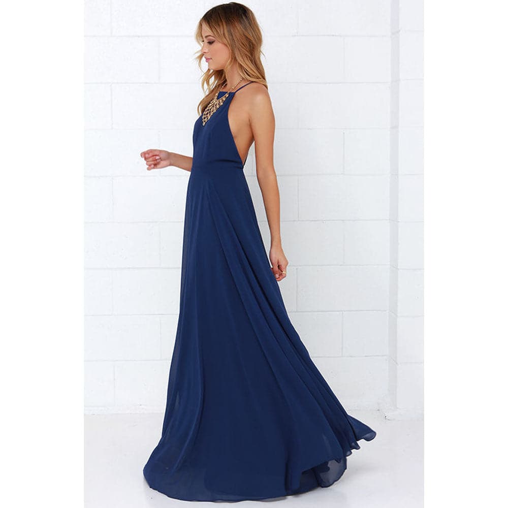 Women Plus Size Party Strap Style Bahemian Beach Chiffon Backless Dress
