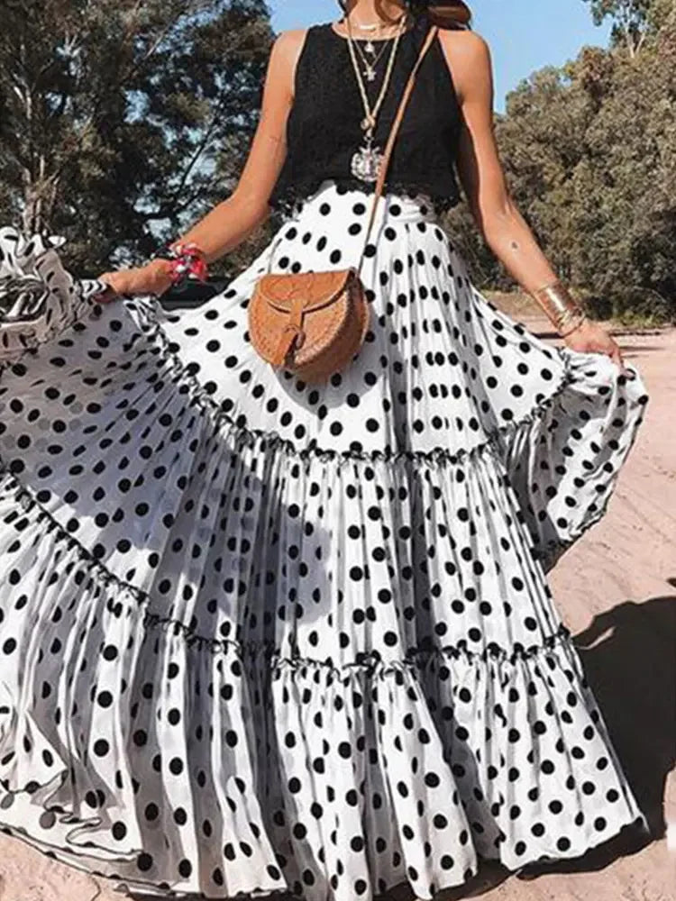 Timeless Bohemian Fairy Maxi Ruffle Polka Dot Skirt