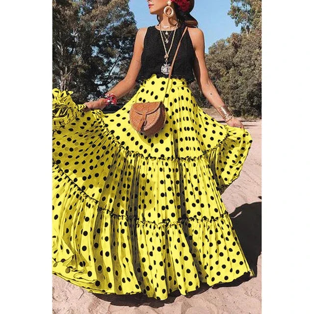Timeless Bohemian Fairy Maxi Ruffle Polka Dot Skirt