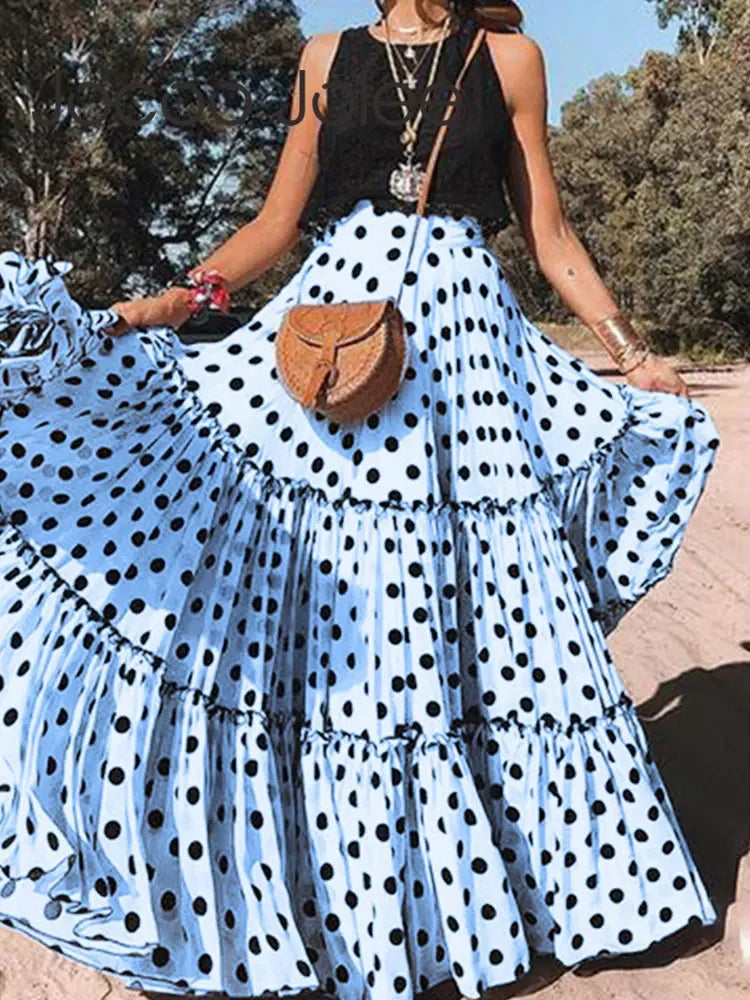 Timeless Bohemian Fairy Maxi Ruffle Polka Dot Skirt