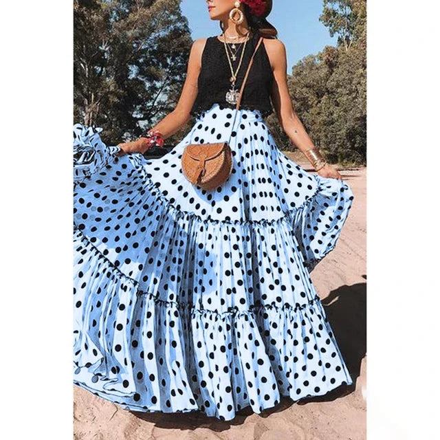Timeless Bohemian Fairy Maxi Ruffle Polka Dot Skirt