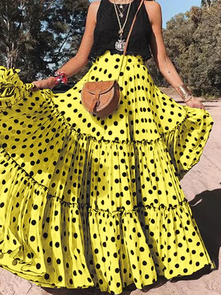Timeless Bohemian Fairy Maxi Ruffle Polka Dot Skirt