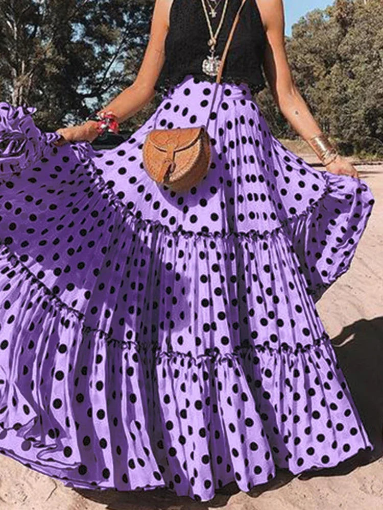 Timeless Bohemian Fairy Maxi Ruffle Polka Dot Skirt