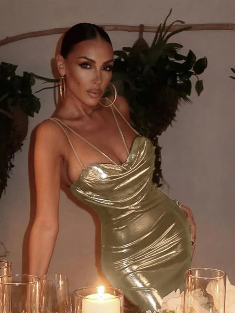 2024 Graceful Gold Spaghetti Strap Backless Maxi Dress