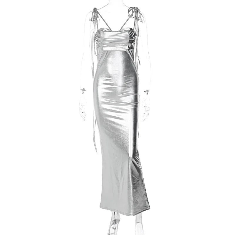 2024 Graceful Gold Spaghetti Strap Backless Maxi Dress