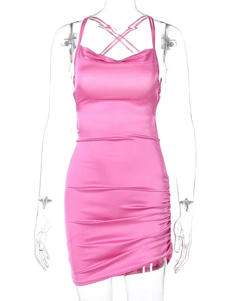 Strap Mini Lace Up Cross Backless Bodycon Graceful Club Midi Dresses