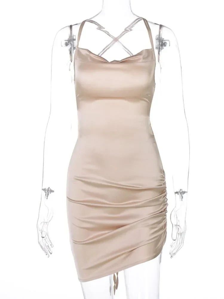 Strap Mini Lace Up Cross Backless Bodycon Graceful Club Midi Dresses