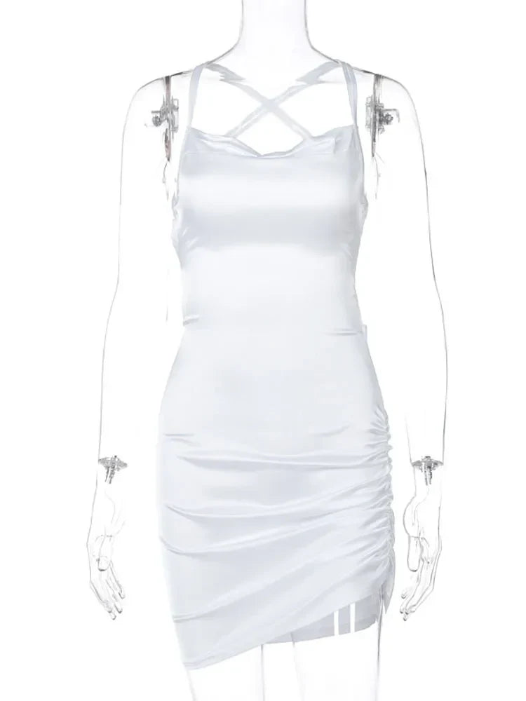 Strap Mini Lace Up Cross Backless Bodycon Graceful Club Midi Dresses
