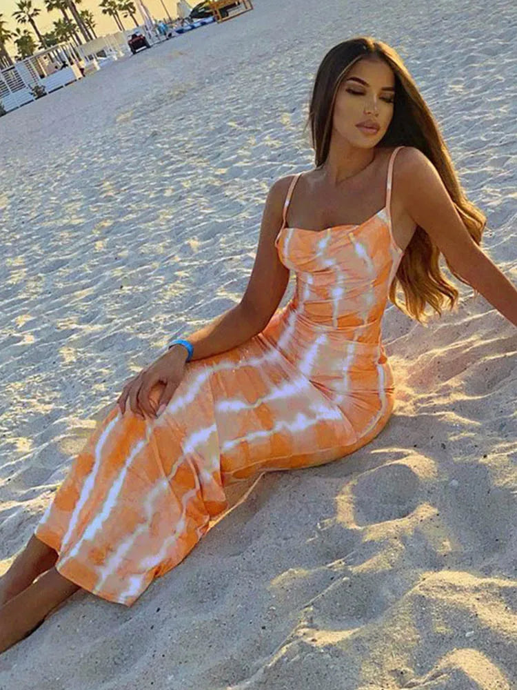 Sleeveless Summer Slim Printed Bodycon Long Female Streetwear Wholesale Midi Dresses