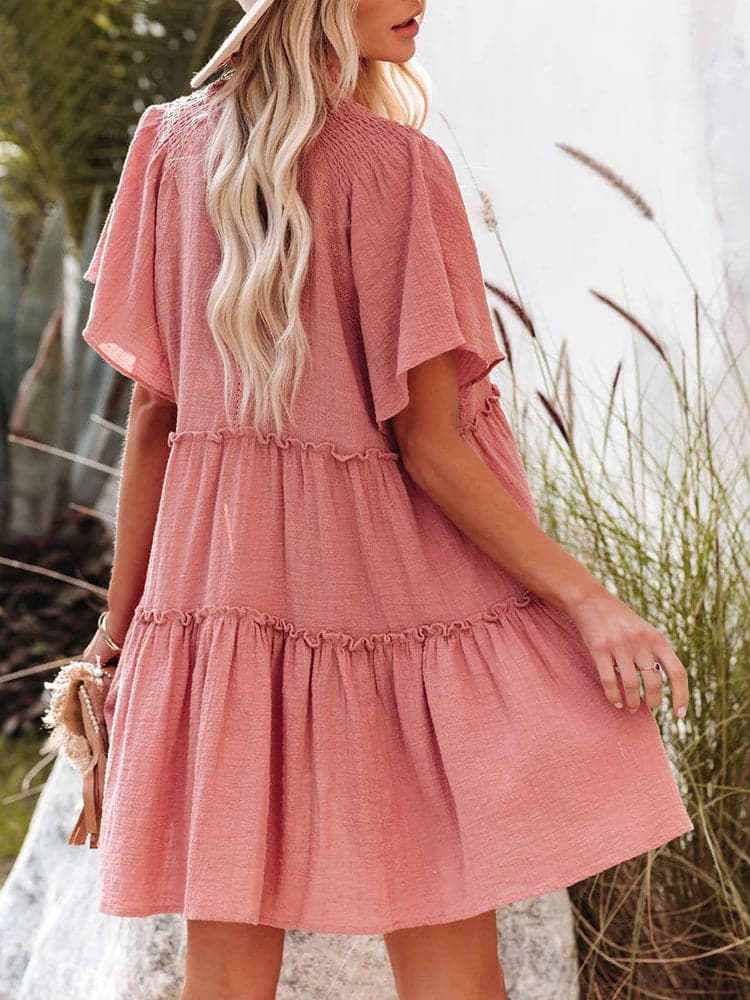 Summer Women Short Sleeve Solid Loose Dress
