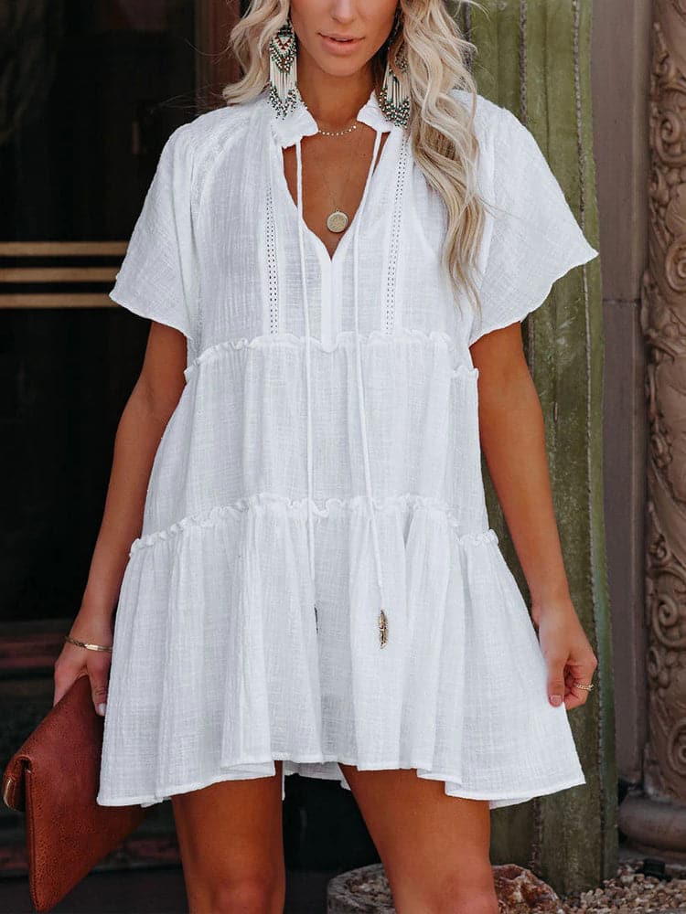 Summer Women Short Sleeve Solid Loose Dress