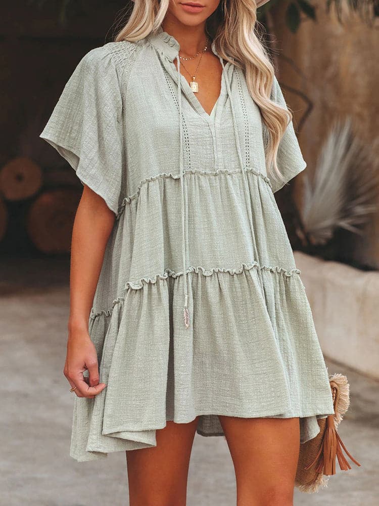 Summer Women Short Sleeve Solid Loose Dress