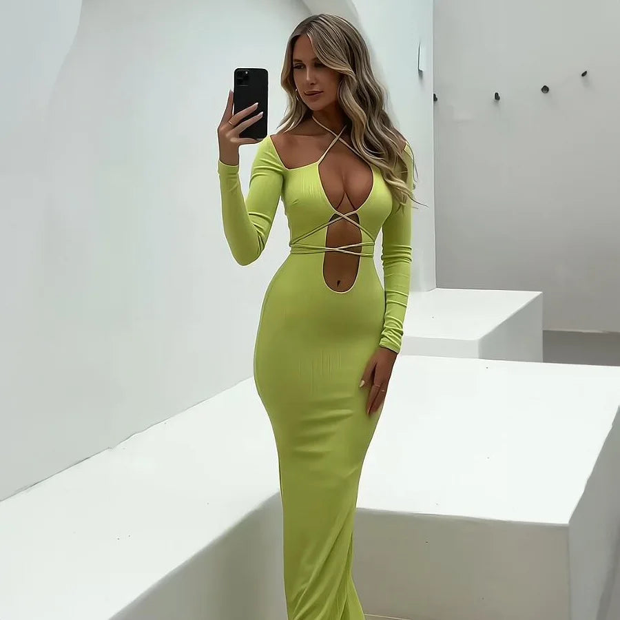 Bodycon Autumn/Winter New Fashion Laceup Slim Refined Midi Dresses