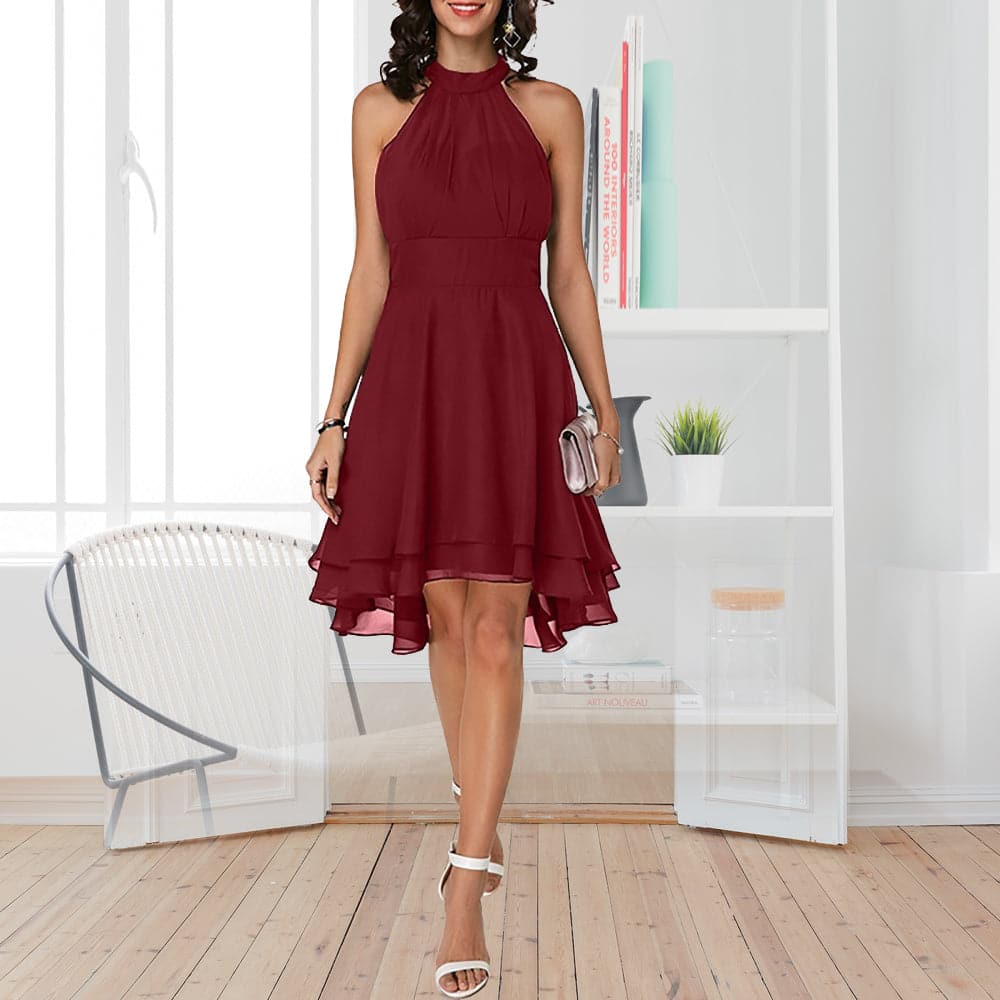 Women's Dress Graceful Halter Sleeveless Cropped Layered Midi Dress