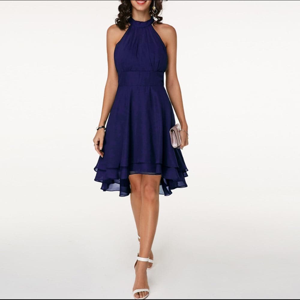 Women's Dress Graceful Halter Sleeveless Cropped Layered Midi Dress