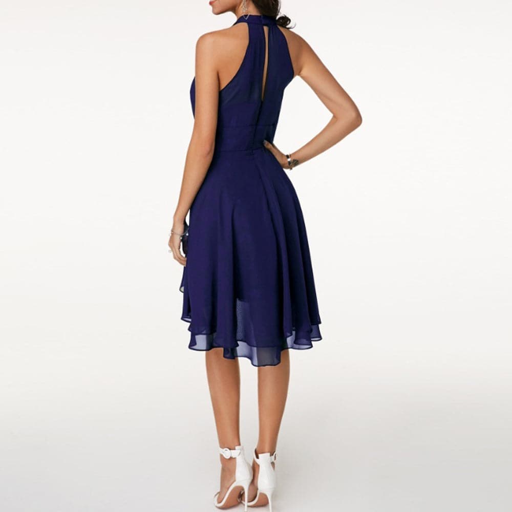 Women's Dress Graceful Halter Sleeveless Cropped Layered Midi Dress