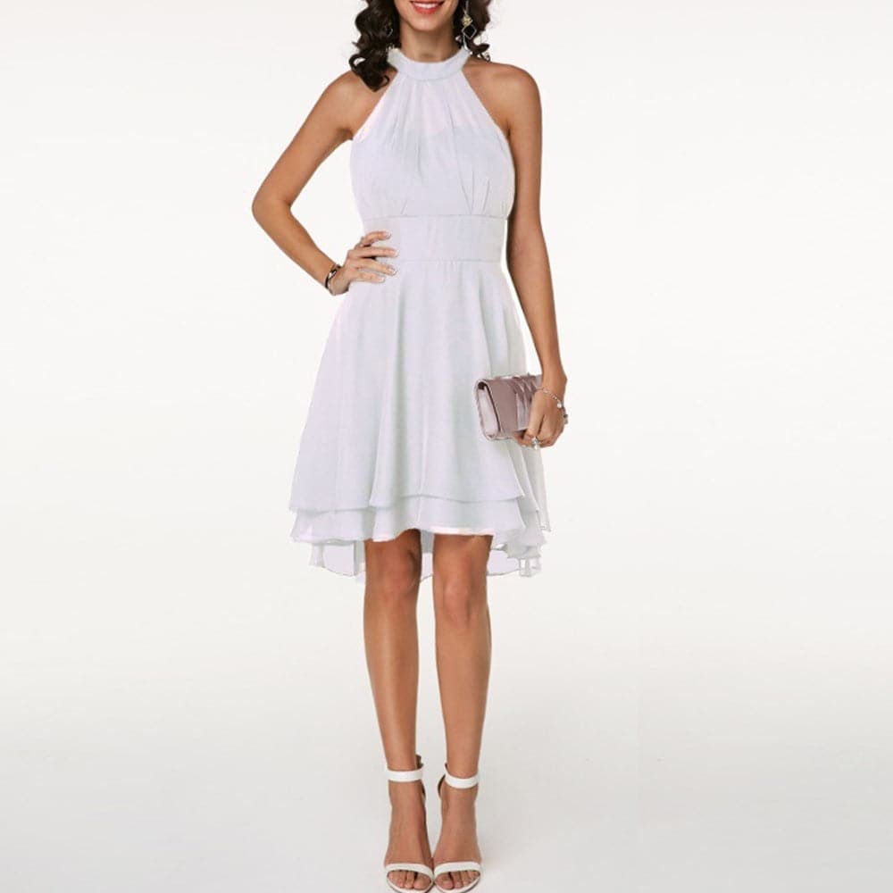 Women's Dress Graceful Halter Sleeveless Cropped Layered Midi Dress
