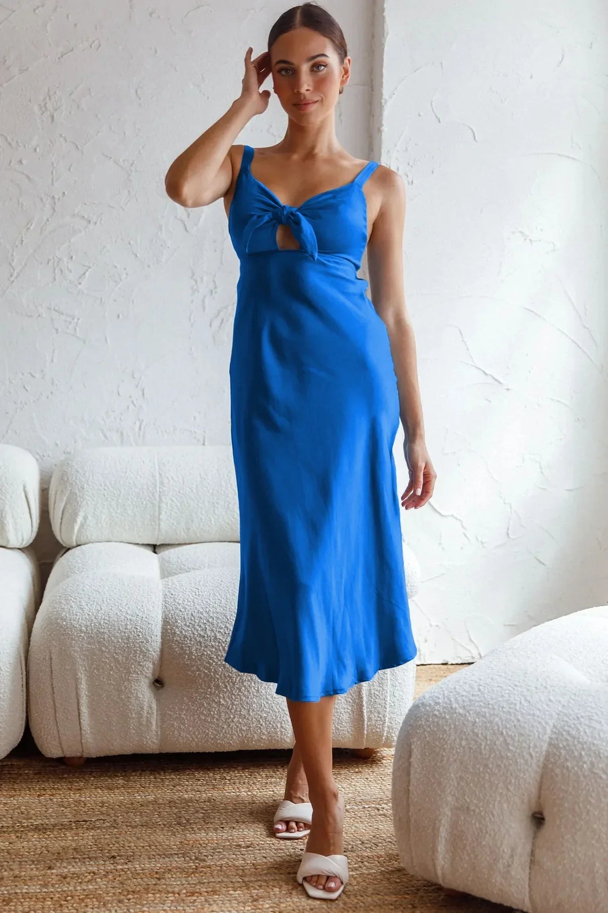 Halter Fashion Elastic Imitation Silk Pink Birthday Midi Dresses