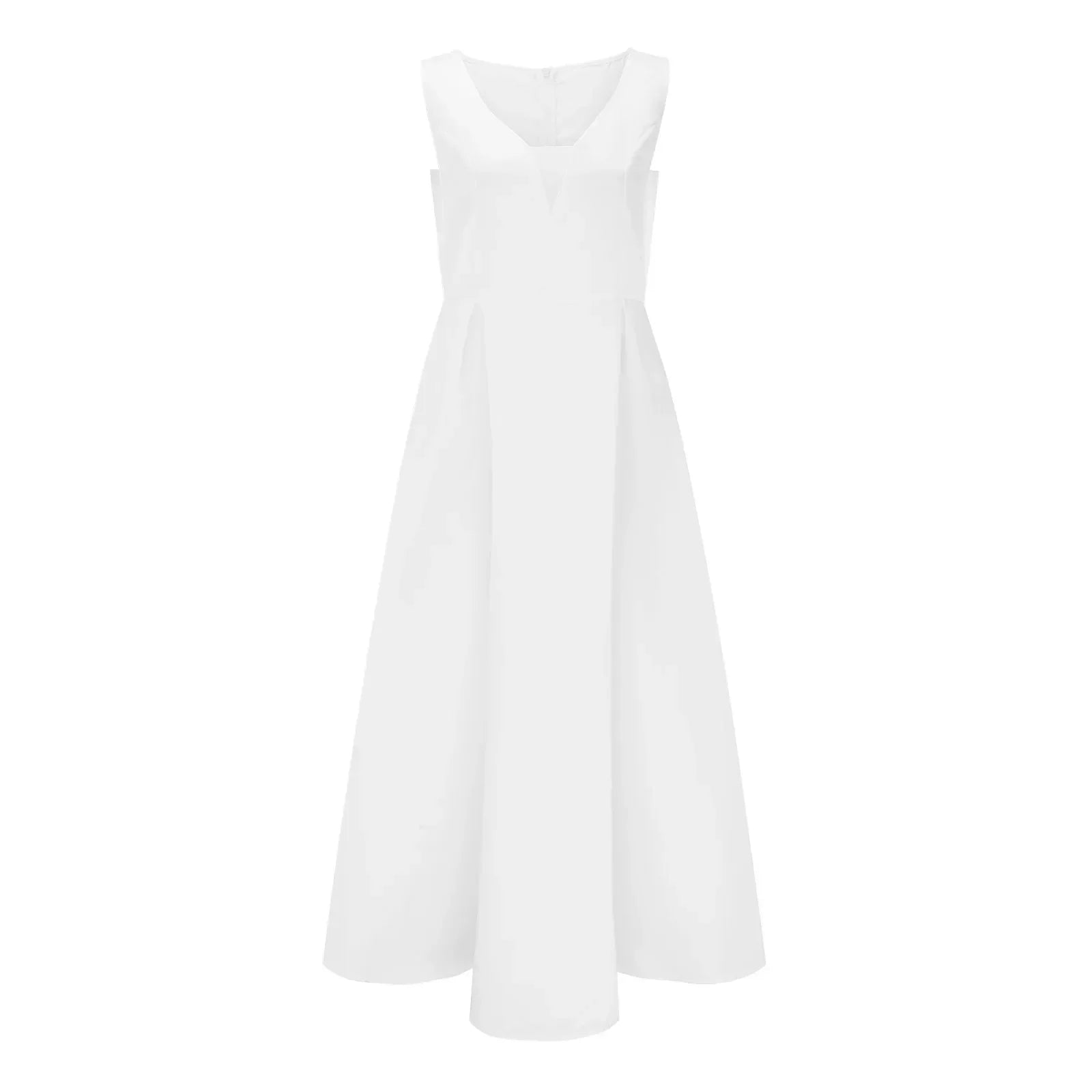 Graceful White Long Maxi Fashion Casual V Neck Sleeveless Slim Solid Color Party Wedding Dress
