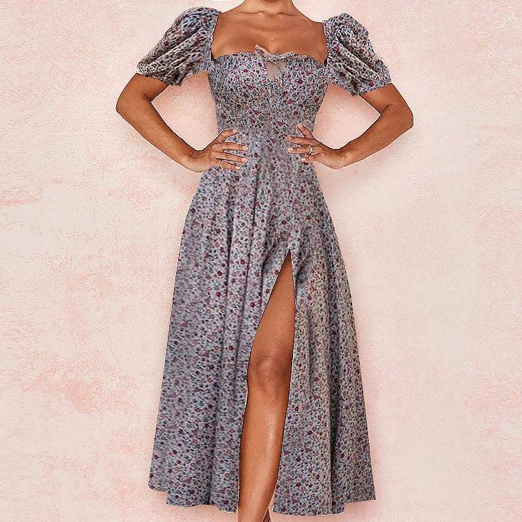 Botanical Spring French Backless Slimfit Halter Trending Midi Dresses