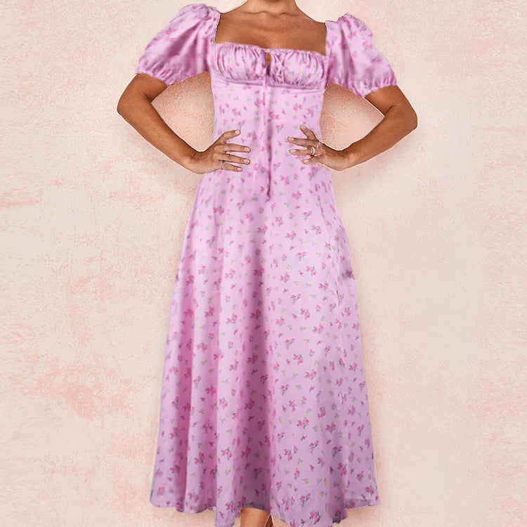 Botanical Spring French Backless Slimfit Halter Trending Midi Dresses