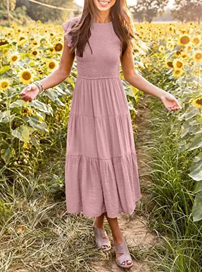 Swing Solid Sleeve Midi Dress
