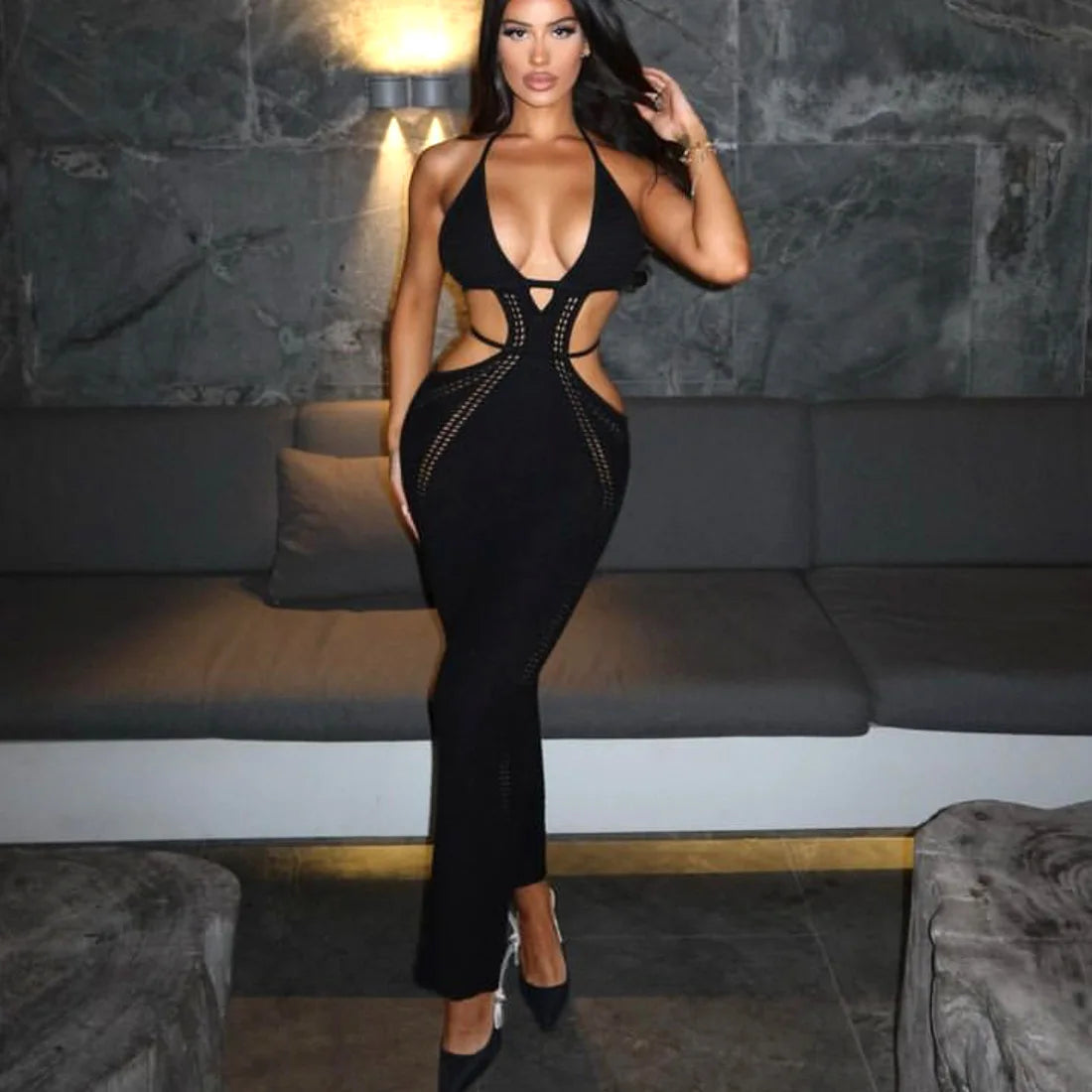 Wrap Hip Pure Hollow Slim Streetwear Midi Dresses