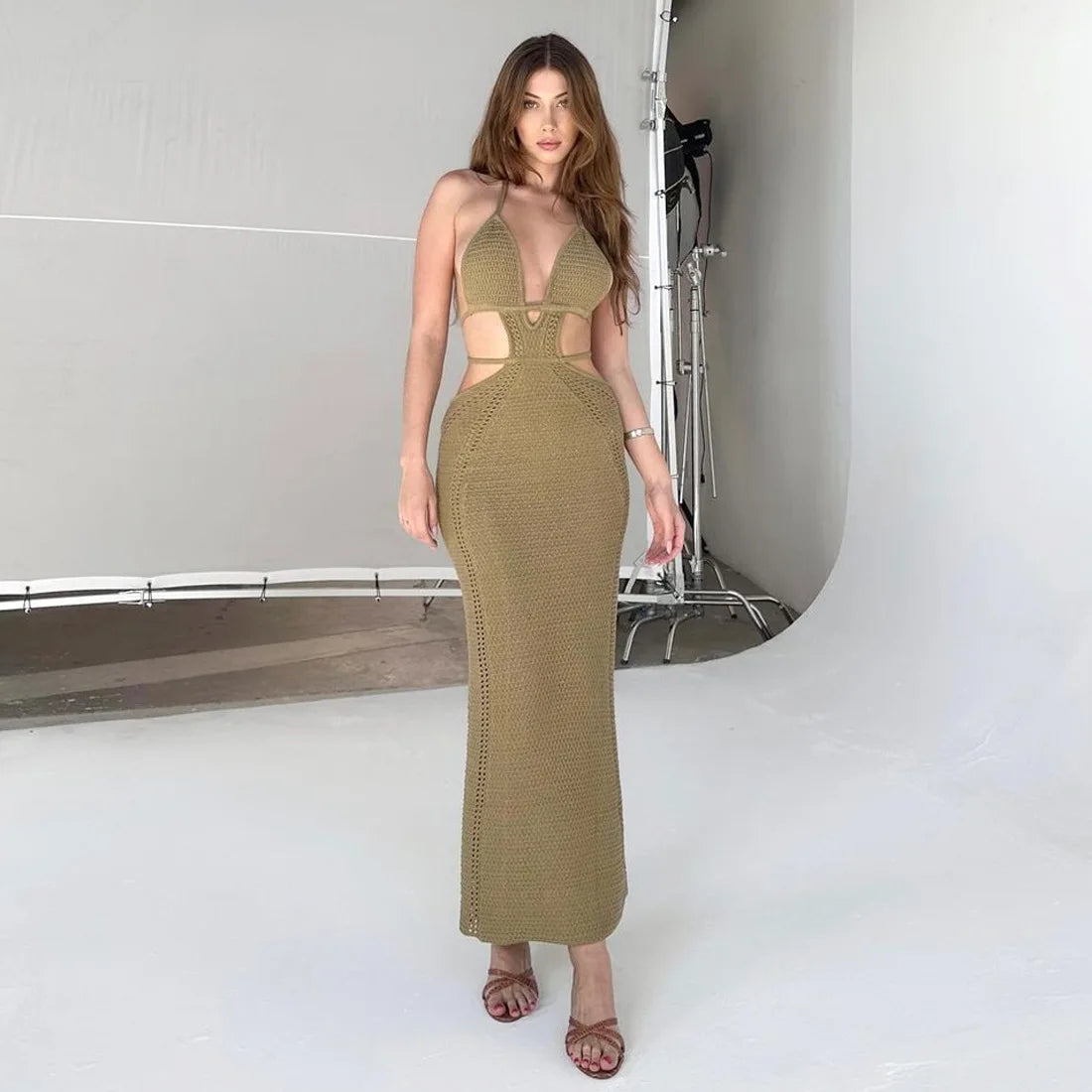 Wrap Hip Pure Hollow Slim Streetwear Midi Dresses