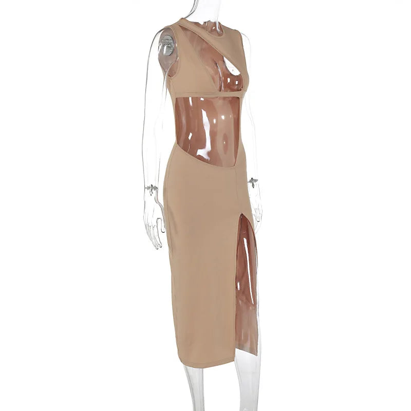 Autumn Fashion Puss Hollow Sophisticated Evening Midi Dresses