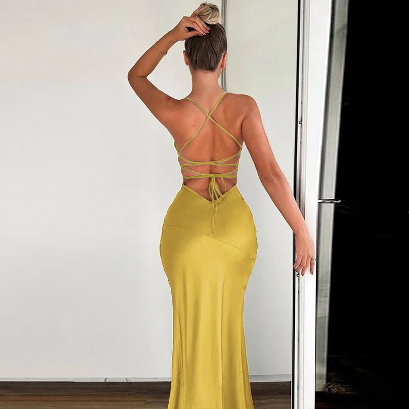Puss Autumn/Winter Vneck Halter Evening Bodycon Streetwear Midi Dresses