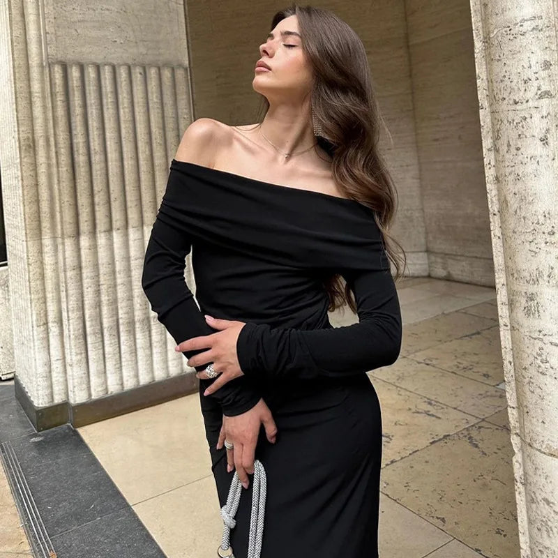 Autumn Winter New Sophisticated Slim Casual Vestido Y2K Midi Dresses