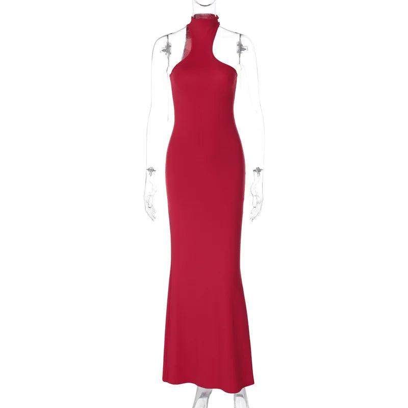 Spring Sleeveless Halter Puss Refined Club Midi Dresses