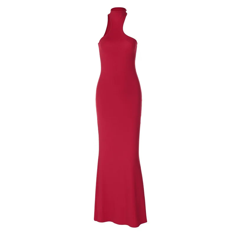 Spring Sleeveless Halter Puss Refined Club Midi Dresses