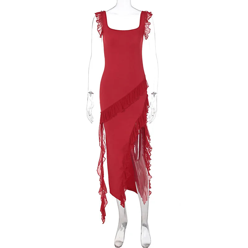 Women's Maxi Summer Autumn Wooden Splicing Temperament Graceful Vestidos Midi Dresses