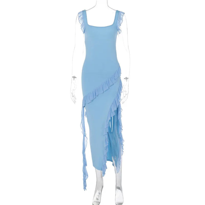 Women's Maxi Summer Autumn Wooden Splicing Temperament Graceful Vestidos Midi Dresses