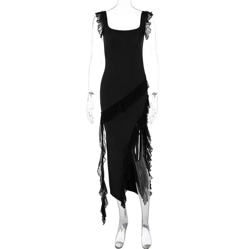 Women's Maxi Summer Autumn Wooden Splicing Temperament Graceful Vestidos Midi Dresses
