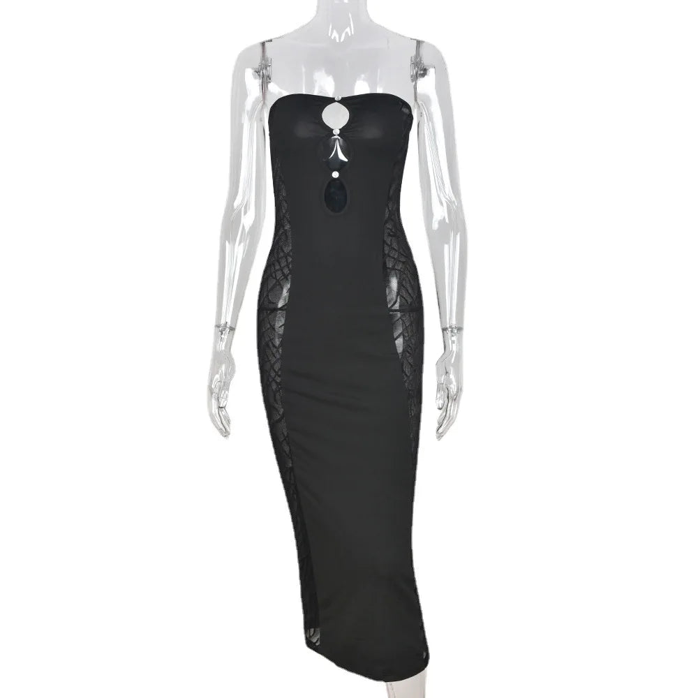 Puss Summer Bag Hip Hollowedout Oneshoulder Club Traf Midi Dresses