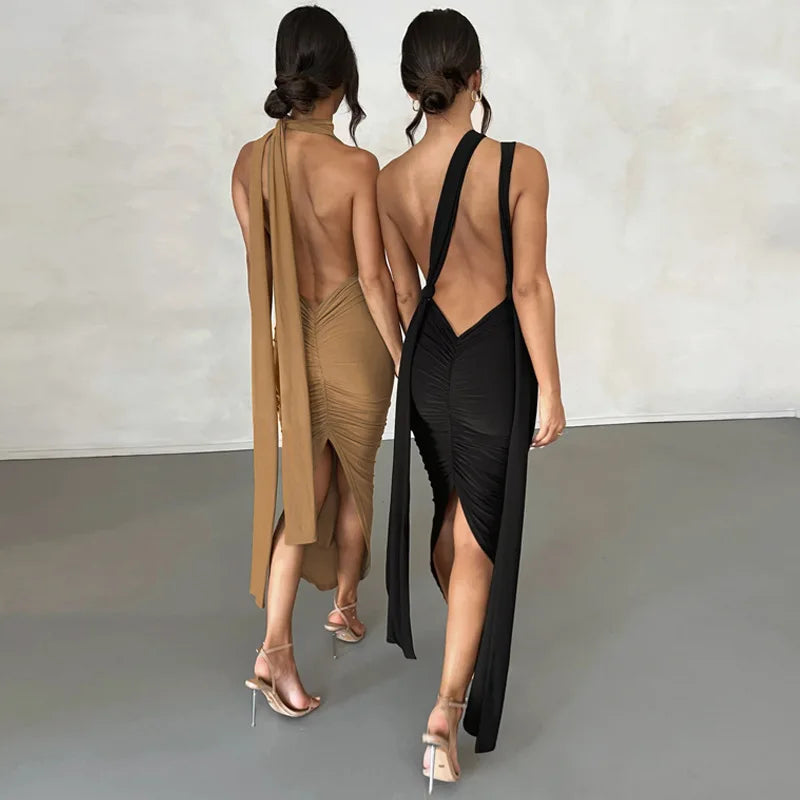 Bare Deep High Irregular Tight Female Midi Dresses