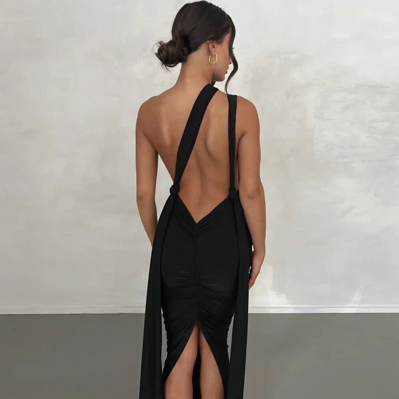 Bare Deep High Irregular Tight Female Midi Dresses