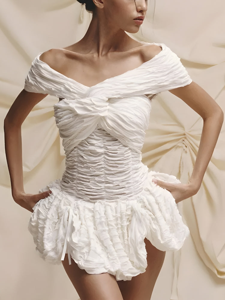 Off Wrinkled Shoulder Mini Dress